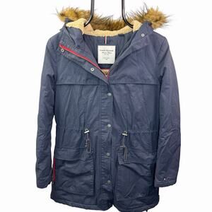 Tommy Hilfiger Navy Blue Parka Coat Size M Hooded Faux Fur